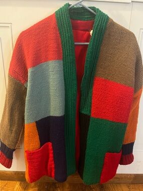 Ugly Christmas Sweater Colorblock Knit Cardigan in Green, Red, Brown
